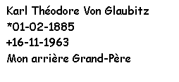 Zone de Texte: Karl Théodore Von Glaubitz
*01-02-1885 
+16-11-1963
Mon arrière Grand-Père

